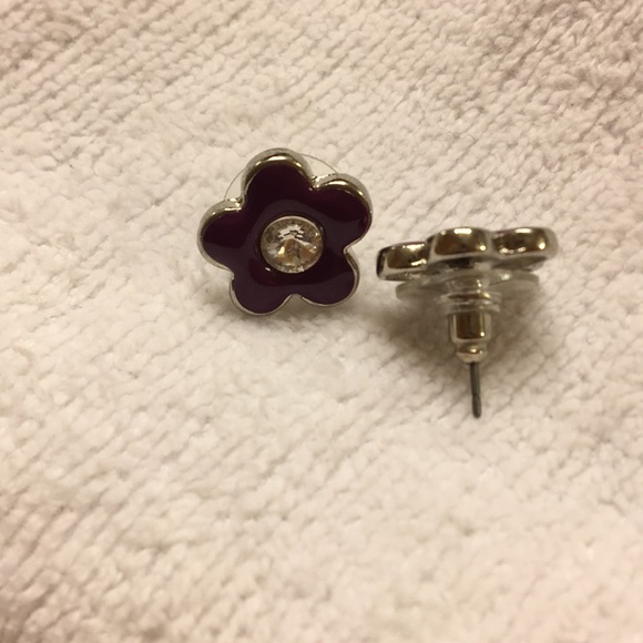 Dark Purple Flower Earrings - Picture 2 of 2